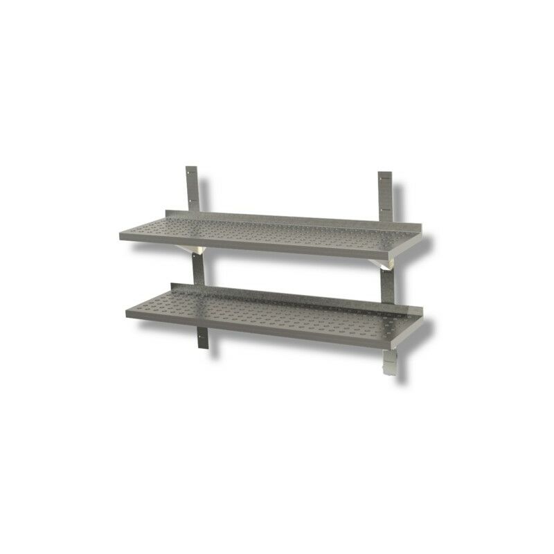 Ripiano 80x30x4 mensola doppia forata acciaio inox...