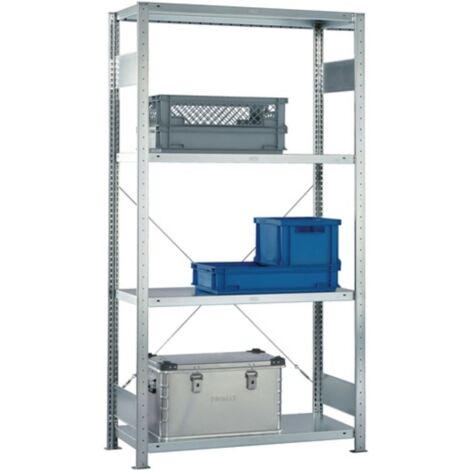 Ripiano a incastro H2000xL1000xP300mm, struttura di base n.2, cornice, 4 ripiani, portata singola 150kg, portata totale 1650kg