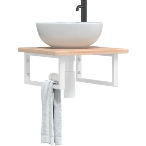 Ripiano a Parete per Lavabo in Acciaio e Massello di Rovere vidaXL