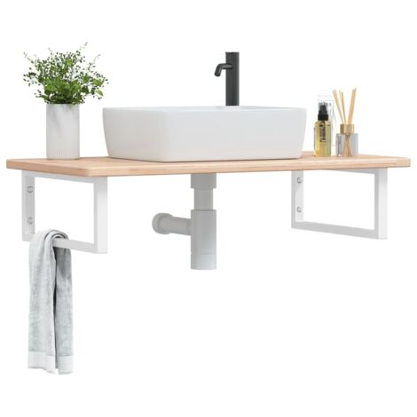Ripiano a Parete per Lavabo in Acciaio e Massello di Rovere vidaXL