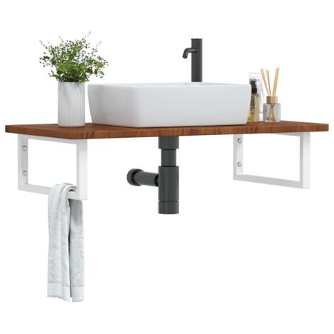 Ripiano a Parete per Lavabo in Acciaio e Massello di Rovere vidaXL
