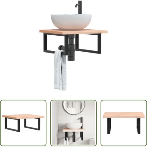 Ripiano a parete -  Ripiano a Parete per Lavabo in Acciaio e Massello di Faggio