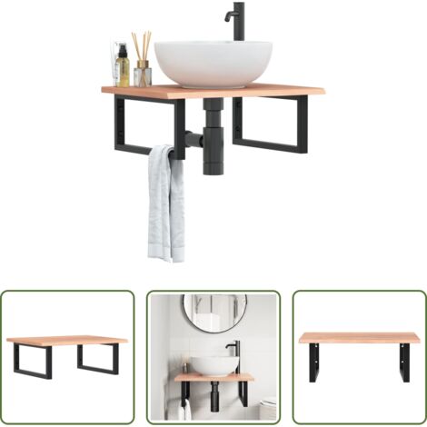 Ripiano a parete -  Ripiano a Parete per Lavabo in Acciaio e Massello di Rovere