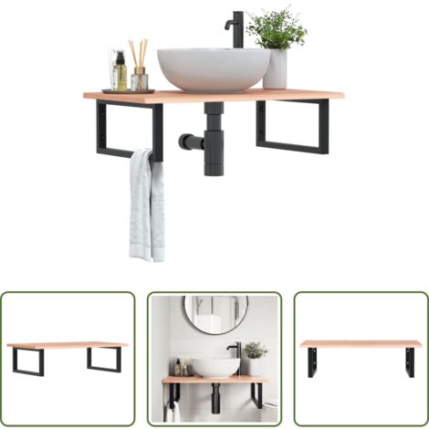 Ripiano a parete -  Ripiano a Parete per Lavabo in Acciaio e Massello di Rovere