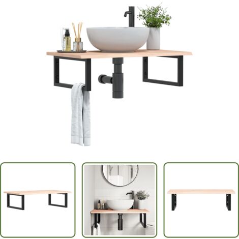 Ripiano a parete -  Ripiano a Parete per Lavabo in Acciaio e Massello di Rovere