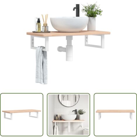 Ripiano a parete -  Ripiano a Parete per Lavabo in Acciaio e Massello di Rovere