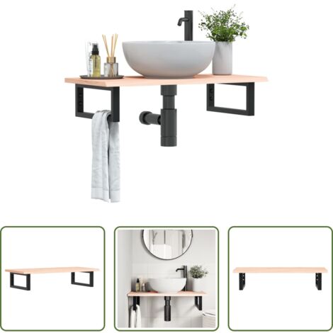 Ripiano a parete -  Ripiano a Parete per Lavabo in Acciaio e Massello di Rovere