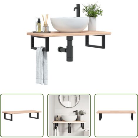 Ripiano a parete -  Ripiano a Parete per Lavabo in Acciaio e Massello di Rovere