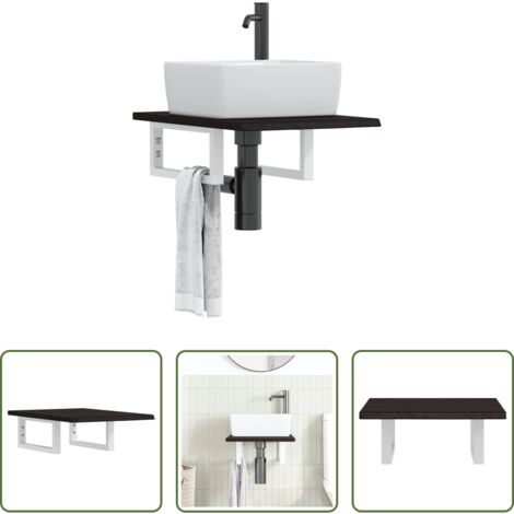 Ripiano a parete -  Ripiano a Parete per Lavabo in Acciaio e Massello di Rovere