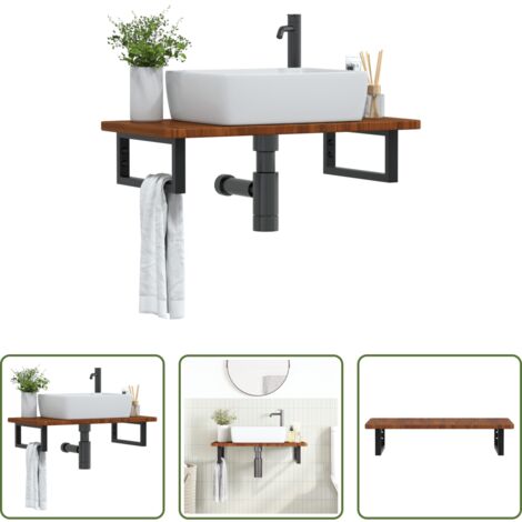 Ripiano a parete -  Ripiano a Parete per Lavabo in Acciaio e Massello di Rovere