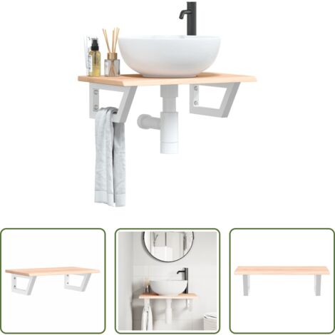 Ripiano a parete -  Ripiano a Parete per Lavabo in Acciaio e Massello di Rovere