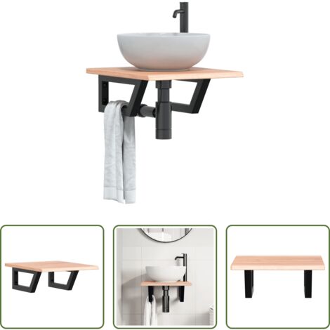 Ripiano a parete -  Ripiano a Parete per Lavabo in Acciaio e Massello di Rovere