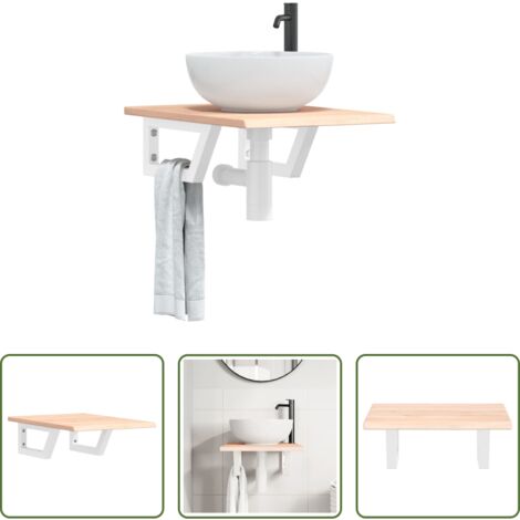 Ripiano a parete -  Ripiano a Parete per Lavabo in Acciaio e Massello di Rovere