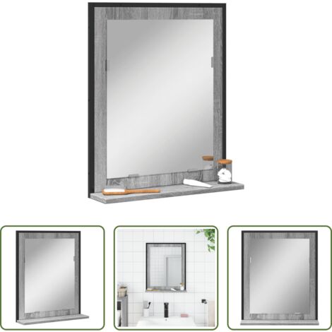 Ripiano da bagno -  Specchio Bagno con Ripiano Grigio Sonoma 50x12x60cm Multistrato