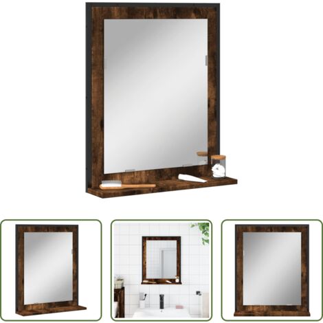 Ripiano da bagno -  Specchio Bagno con Ripiano Rovere Fumo 50x12x60 cm Multistrato