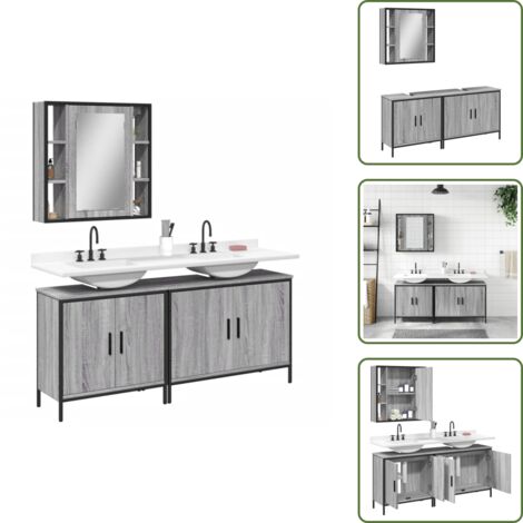 Ripiano da bagno - vidaXL Set Mobili da Bagno 3 pz Grigio Sonoma in Legno Multistrato - Armadietto a specchio