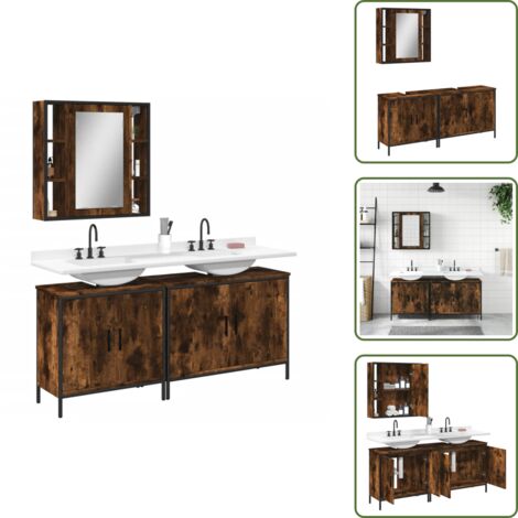 Ripiano da bagno - vidaXL Set Mobili da Bagno 3 pz Rovere Fumo in Legno Multistrato - Armadio da bagno