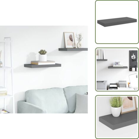 Ripiano espositivo - vidaXL Scaffale a Parete Grigio Lucido 50x23x3,8 cm in MDF - Arredamento moderno