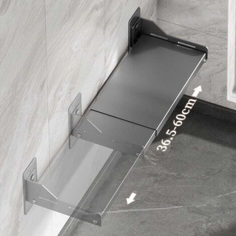 Ripiano estensibile per microonde da cucina, ripiano per forno da parete, installazione senza fori, 36,5-60×34×15,7 cm, grigio