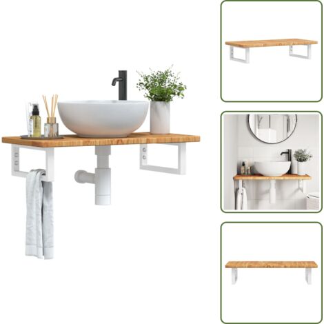 Ripiano in acciaio - vidaXL Ripiano a Parete per Lavabo in Acciaio e Massello di Rovere - Ripiano per bagno