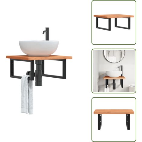 Ripiano in legno - vidaXL Ripiano a Parete per Lavabo in Acciaio e Massello di Faggio -