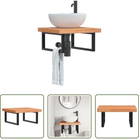 Ripiano lavabo -  Ripiano a Parete per Lavabo in Acciaio e Massello di Faggio