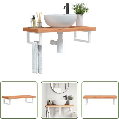 Ripiano lavabo -  Ripiano a Parete per Lavabo in Acciaio e Massello di Faggio