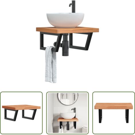Ripiano lavabo -  Ripiano a Parete per Lavabo in Acciaio e Massello di Faggio