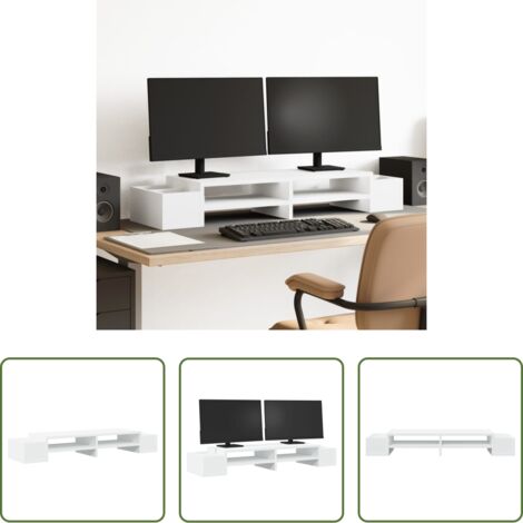 Ripiano monitor -  Supporto Monitor con Contenitore Bianco 100x27x15 cm Truciolato