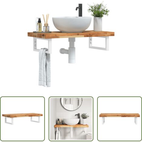 Ripiano per lavabo -  Ripiano a Parete per Lavabo in Acciaio e Massello di Acacia