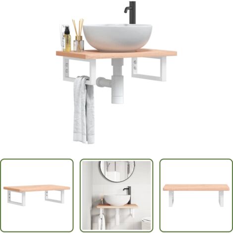 Ripiano per lavabo -  Ripiano a Parete per Lavabo in Acciaio e Massello di Faggio