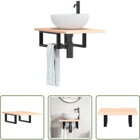 Ripiano per lavabo -  Ripiano a Parete per Lavabo in Acciaio e Massello di Rovere