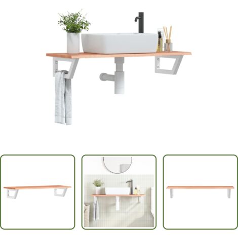 Ripiano per lavabo -  Ripiano a Parete per Lavabo in Acciaio e Massello di Rovere