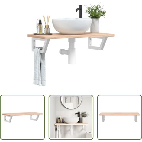 Ripiano per lavabo -  Ripiano a Parete per Lavabo in Acciaio e Massello di Rovere