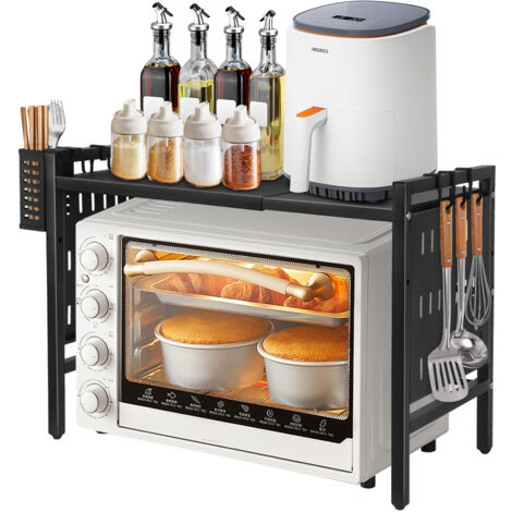 Ripiano per microonde a 2 livelli, ripiano da cucina espandibile, ripiano da cucina nero