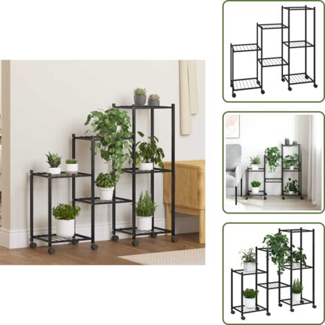 Ripiano per piante - vidaXL Portafiori con Ruote 83x25x83,5 cm Ferro Nero - Espositore per oggetti