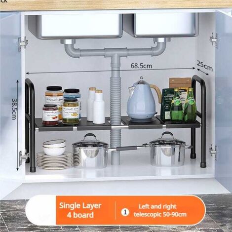 Ripiano sottolavello estensibile, ripiano portaoggetti da cucina, scarpiera con 4 ripiani estraibili, lunghezza/altezza regolabili