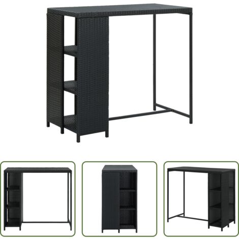 Ripiano -  Tavolo da Bar con Ripiani Nero 120x60x110 cm in Polyrattan