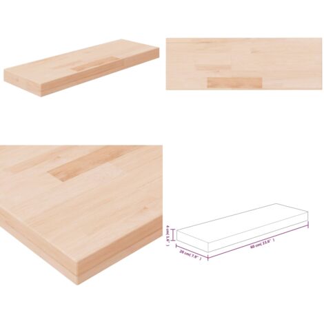 Ripiano60x20x4 cm Legno Massello di Rovere Non Trattato - Ripiano in legno massello - Ripiano in rovere non trattato