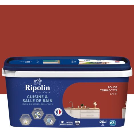 RIPOLIN Küchen- und Badezimmerwandfarbe, 2 Liter, seidenmattes Terrakottarot RIPOLIN