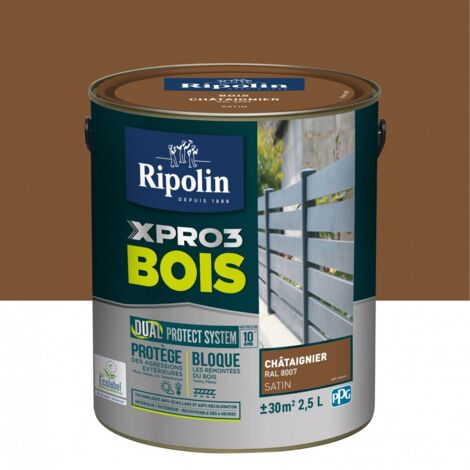 Ripolin – Peinture acrylique satinée 2,5L pour bois extérieur – Coloris châtaigne (RAL 8007) – Protection durable contre intempéries