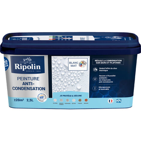 Ripolin – Peinture anti-condensation 2,5L – Aspect mat – Régule humidité – Technologie DIP étanch® – Séchage rapide 2h – Pour murs et plafonds
