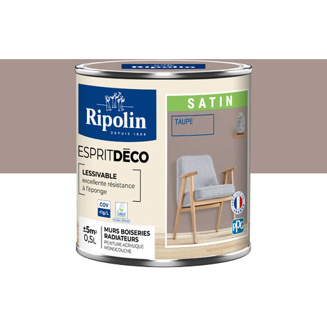 Ripolin – Peinture anti humidité satin 0,5L couleur taupe – Lessivable et facile à appliquer sur murs et boiseries – Fabriqué en France