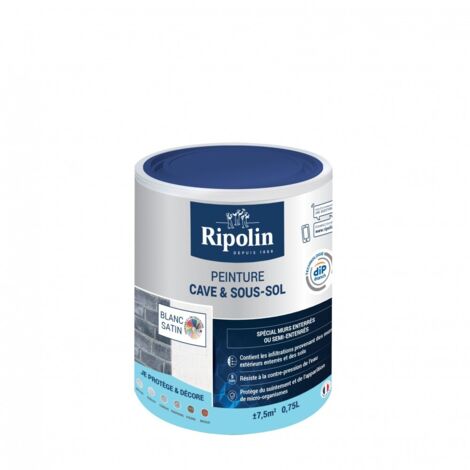 Ripolin – Peinture anti humidité satin blanc 0,75L – Résiste à 5 bars – Pour caves et sous-sols – Lessivable et microporeuse