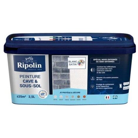 Ripolin – Peinture anti humidité satinée blanc 2,5L – Résiste à 5 bars – Pour béton, parpaing, pierre – Application intérieure