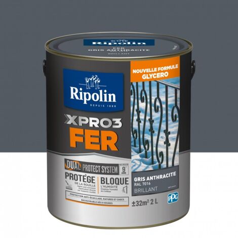 Ripolin – Peinture fer antirouille 2L – Brillant gris anthracite – Protection 9 ans contre rouille et humidité – Application directe sans sous-couche