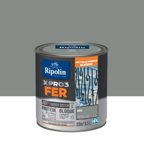 Ripolin – Peinture fer glycéro 0,5 L – Fer métallisé – DUAL PROTECT SYSTEM® contre la rouille – Recouvrable en 8 heures - XPRO3