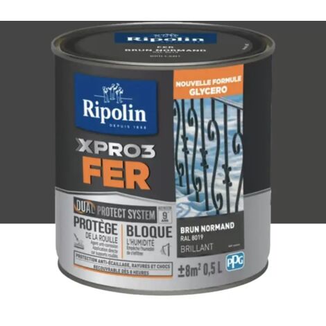 Ripolin – Peinture fer glycéro 0,5 L – Finition brillante – Brun Normand (RAL 8019) – Protection contre la rouille – Application facile - XPRO3