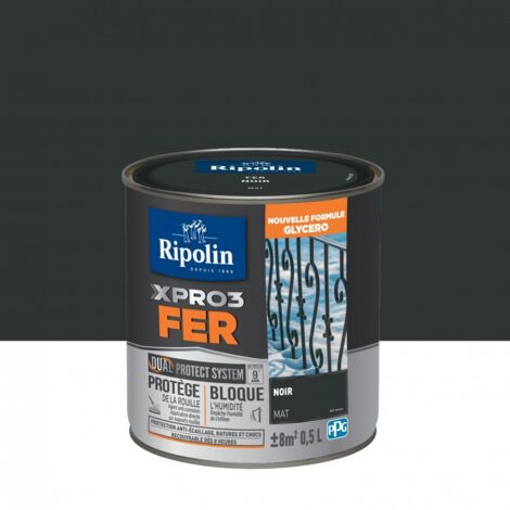Ripolin – Peinture fer glycéro mat noir 0,5 L – Direct sur rouille – DUAL PROTECT SYSTEM® pour protection optimale – Application facile - XPRO3