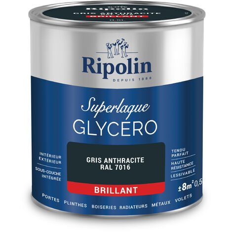 Ripolin – Peinture glycéro 2 en 1 brillant 0,5L – Gris anthracite RAL 7016 – Haute résistance aux chocs et taches – Pour bois et métal